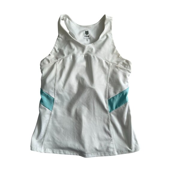 K SWISS Women’s White Blue Workout Tennis Tank Top Size Small - Picture 1 of 6